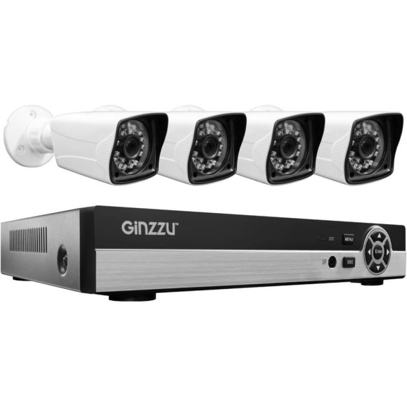 Комплект видеонаблюдения GINZZU HK-445D, 4ch, 1080N, HDMI, 4 уличных камеры 1.0Mp, IR20м, пластик 14234 Комплект видеонаблюдения GINZZU HK-445D, 4ch, 1080N, HDMI, 4 уличных камеры 1.0Mp, IR20м, пластик 14234
