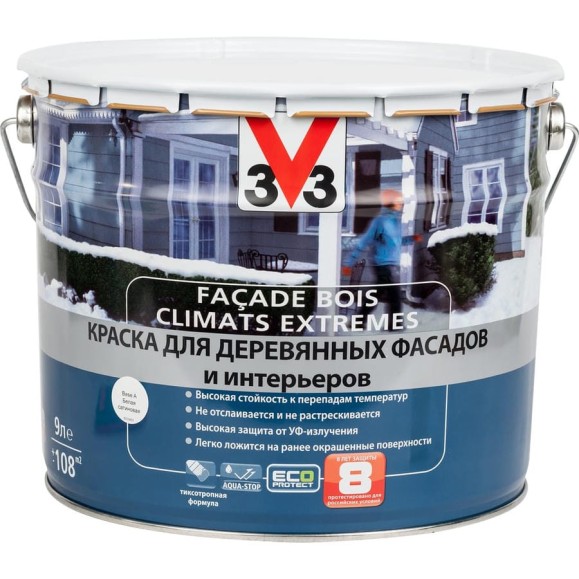 Краска для деревянных фасадов и интерьеров V33 CLIMATS EXTREMES полуглянцевая база С 110385