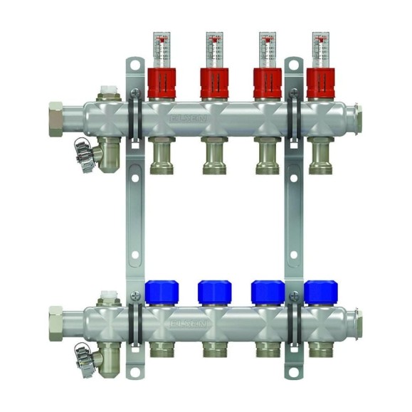 Коллекторная группа ELSEN 1", 4 контура, размер отвода-3/4", нержавеющая сталь EMi03.04