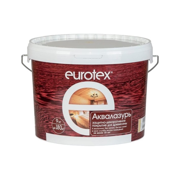 Защитно-декоративное покрытие для древесины Eurotex Аквалазурь ваниль, полуглянцевое, 9 кг 48785