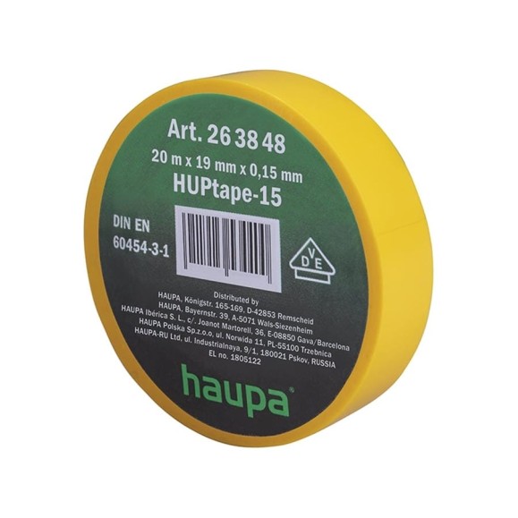 Изолента ПВХ HAUPA цвет желтый, шир.19 мм, длина 20 м, d 74 мм 263848
