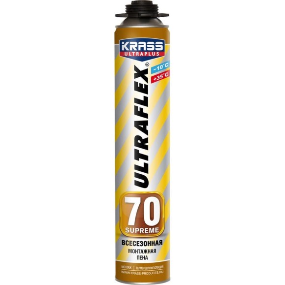 Монтажная пена KRASS  ULTRAFLEX 70 Supreme Пистолетная Всесезонная 0,89л Россия 0005282