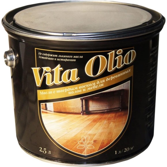 Масло для паркета, лестниц и мебели шелковисто-матовое бесцветное VITA OLIO, 10 л 252678 Масло для паркета, лестниц и мебели шелковисто-матовое бесцветное VITA OLIO, 10 л 252678