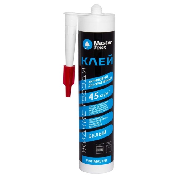Декоративный клей MASTERTEKS PROFMASTER акрил. 528г белый 45 кг/м2 12 53397