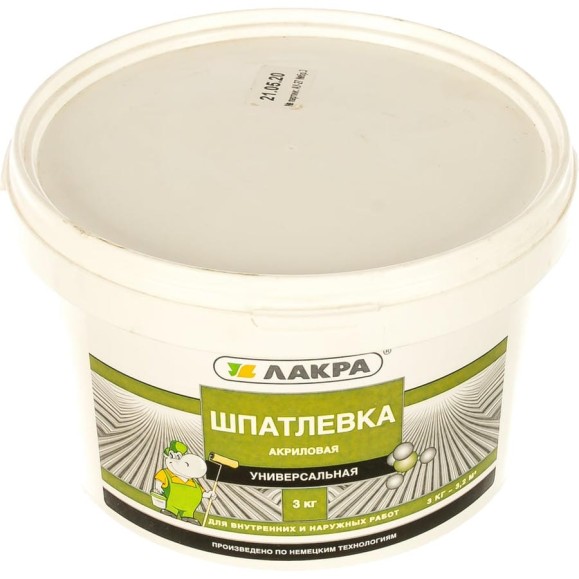Шпатлевка акриловая универсальная для внутренних и наружных работ 3кг Лакра 90005285940 Шпатлевка акриловая универсальная для внутренних и наружных работ 3кг Лакра 90005285940