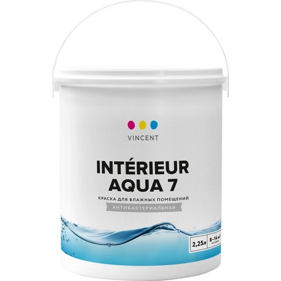 Краска VINCENT INTERIEUR AQUA I 7 для влажных помещений, шелковисто матовая, база A 2,25л 092-140 Краска VINCENT INTERIEUR AQUA I 7 для влажных помещений, шелковисто матовая, база A 2,25л 092-140