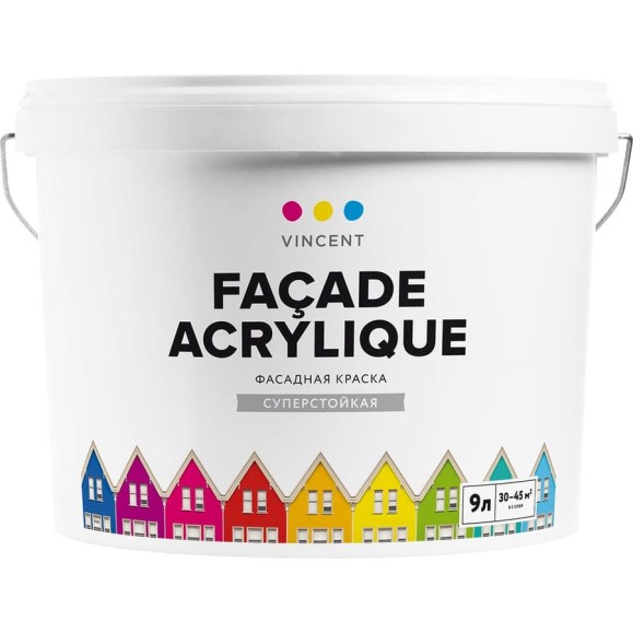 Краска VINCENT FACADE ACRYLIQUE F 2 фасадная, суперстойкая, матовая, база А 9л 091-021 Краска VINCENT FACADE ACRYLIQUE F 2 фасадная, суперстойкая, матовая, база А 9л 091-021