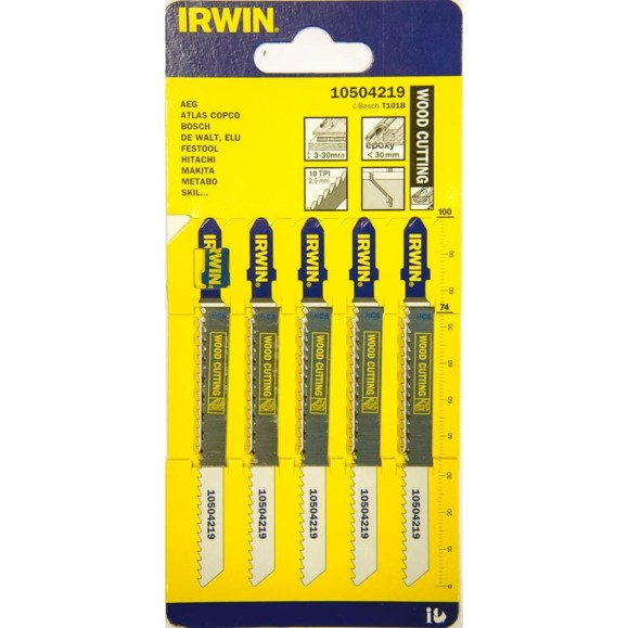 Пилка T101B (5 шт; 100 мм; 10TPI; HCS) для электролобзика Irwin 10504219