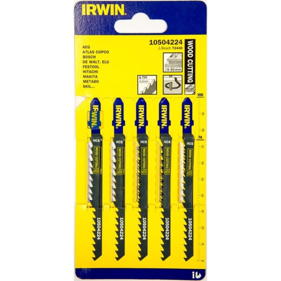 Пилка T244D (5 шт; 100 мм; 6TPI; HCS) для электролобзика Irwin 10504224 Пилка T244D (5 шт; 100 мм; 6TPI; HCS) для электролобзика Irwin 10504224