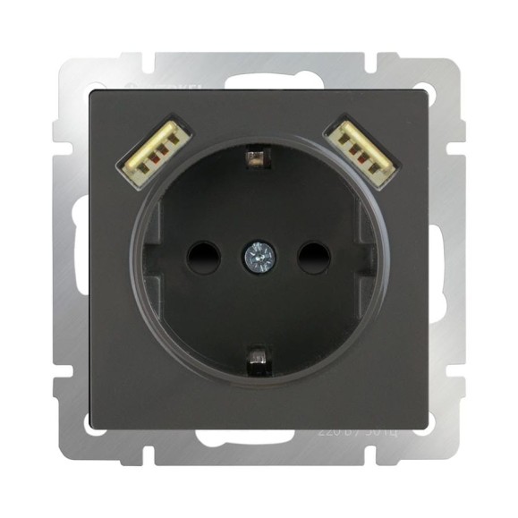 Розетка WERKEL WL07-SKGS-USBx2-IP20 с заземлением, шторками и USBх2 серо-коричневый a033475