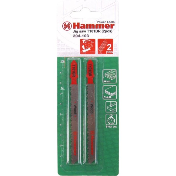 Пилка Flex 204-103 JG WD (2 шт; 74 мм; шаг 2.5 мм; HCS) для лобзика T101BR HAMMER 30571