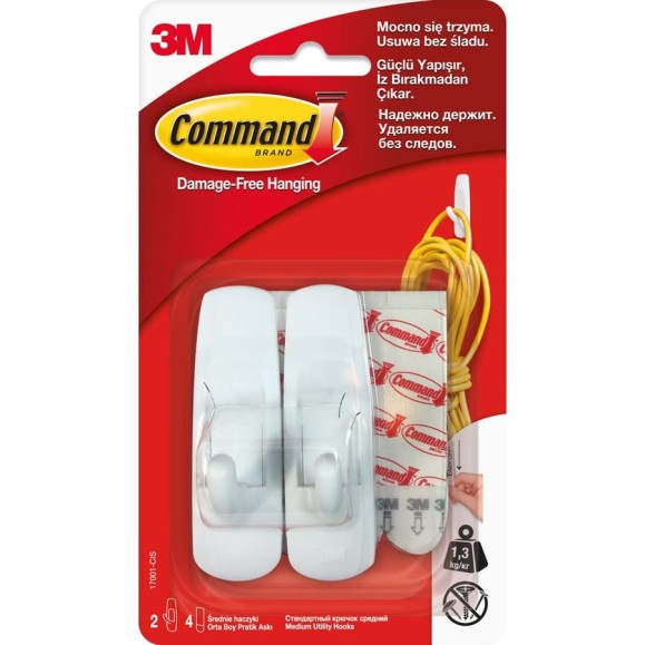 Крючок белый средний 2 шт./4 белые полоски Command 17001 7100107867 Крючок белый средний 2 шт./4 белые полоски Command 17001 7100107867