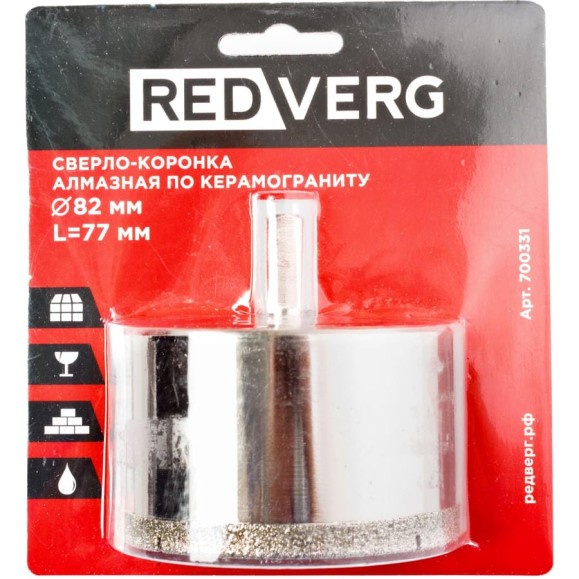 Сверло-коронка алмазная по керамограниту 82 мм REDVERG 6627094 Сверло-коронка алмазная по керамограниту 82 мм REDVERG 6627094