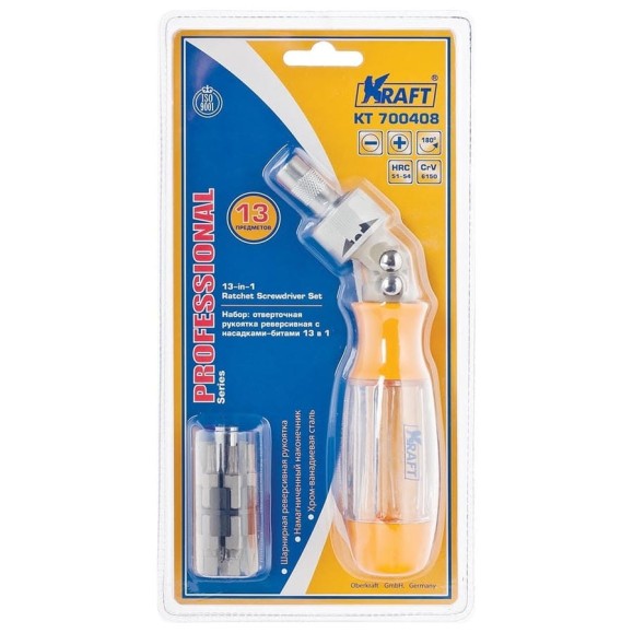 Реверсивная отверточная рукоятка со вставками 13 в 1 KRAFT KT 700408 Реверсивная отверточная рукоятка со вставками 13 в 1 KRAFT KT 700408
