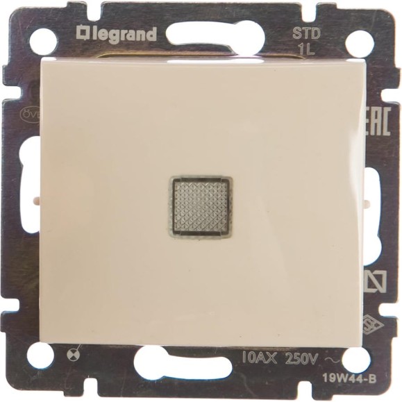 Выключатель Legrand одноклавишный с подсветкой Legrand Valena 10А 250В схема 1L безвинтовые зажимы слоновая кость 774310