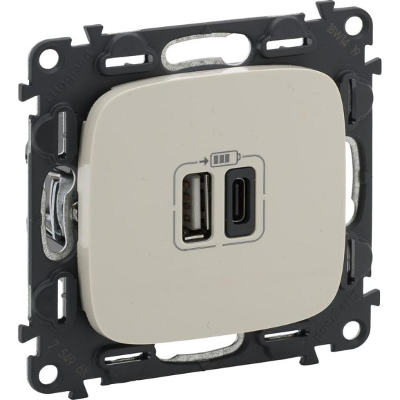 Зарядное устройство Legrand Valena Allure с 2 USB-разъемами тип A-тип C 240 В/5 В 3000 мА слоновая кость 754966