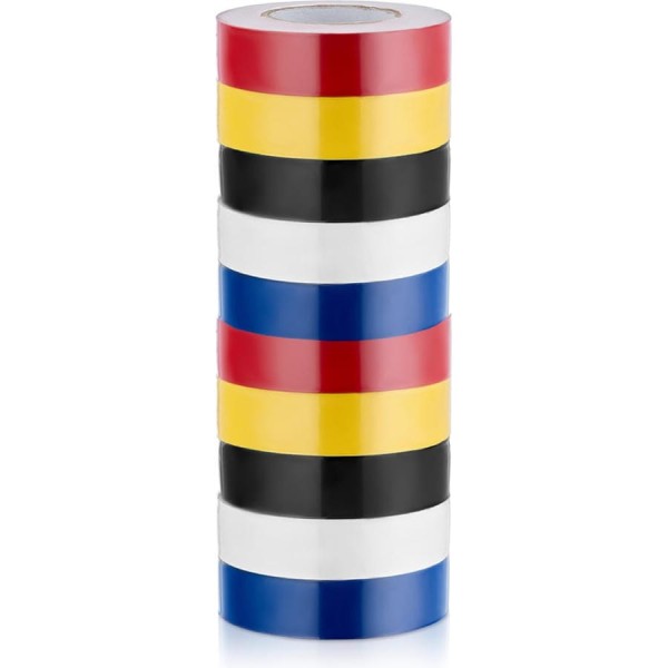 Изолента TECHROLL набор 10 шт. 19x20 1920чёрный2, красный2, жёлтый2, синий2, белый2