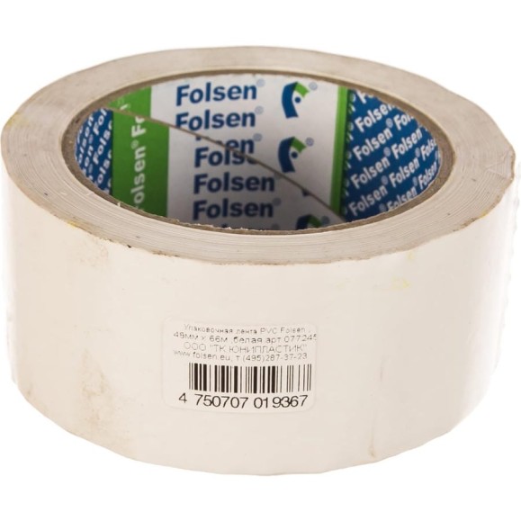 Упаковочная лента FOLSEN 48мм х 66м, белая, PVC 0777245