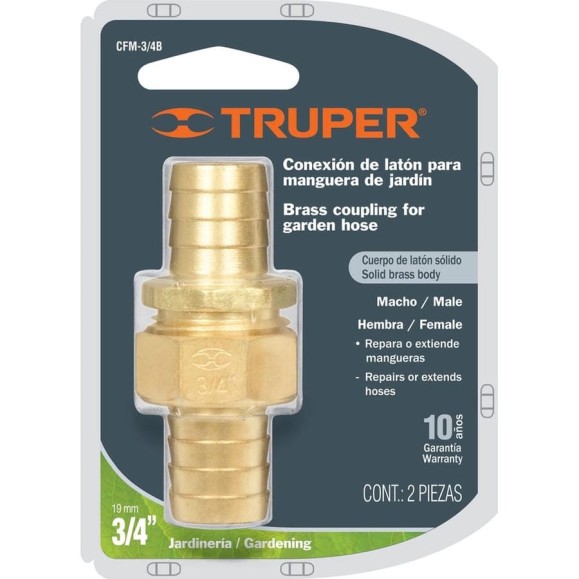 Латунный коннектор Truper для шланга 3/4" мама-папа CFM-3/4B 12708