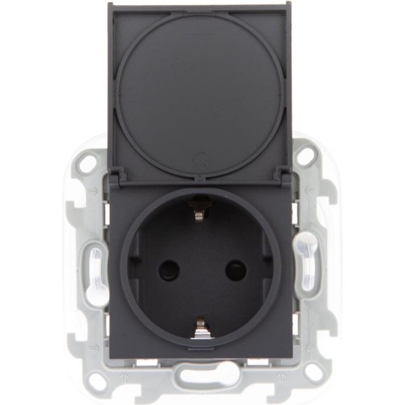 Розетка Simon 2К+З IP44 Push&Go, графит 2420448-038 Розетка Simon 2К+З IP44 Push&Go, графит 2420448-038