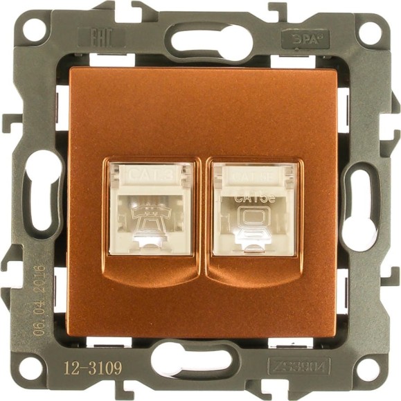 Комбинированная розетка ЭРА 12310914 RJ45RJ11, IP20, 2, медь Б0019360 Комбинированная розетка ЭРА 12310914 RJ45RJ11, IP20, 2, медь Б0019360
