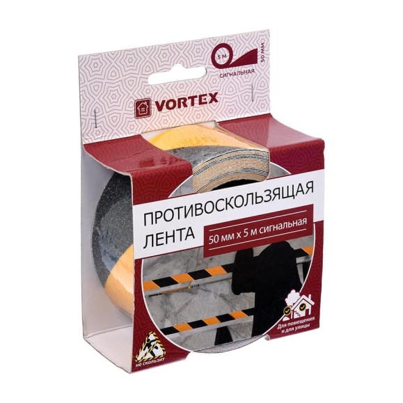Противоскользящая сигнальная лента VORTEX 50 мм, 5 м, черно-желтая 24160 Противоскользящая сигнальная лента VORTEX 50 мм, 5 м, черно-желтая 24160