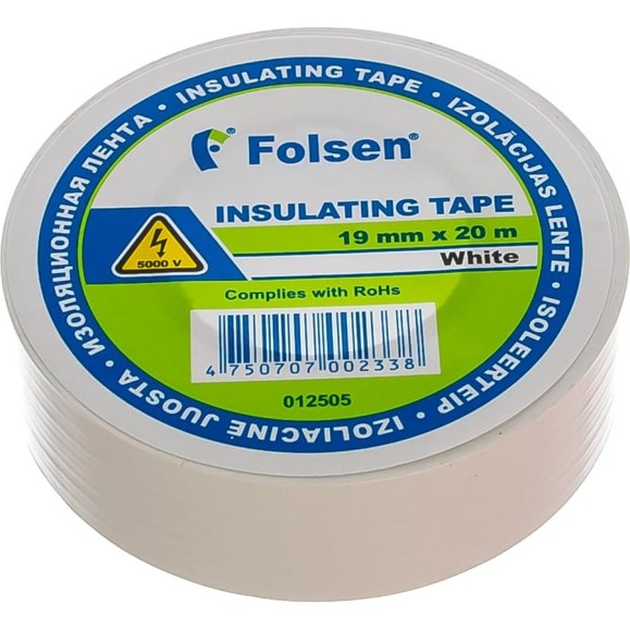 Изоляционная лента Folsen 19ммx20м белая 012505 Изоляционная лента Folsen 19ммx20м белая 012505