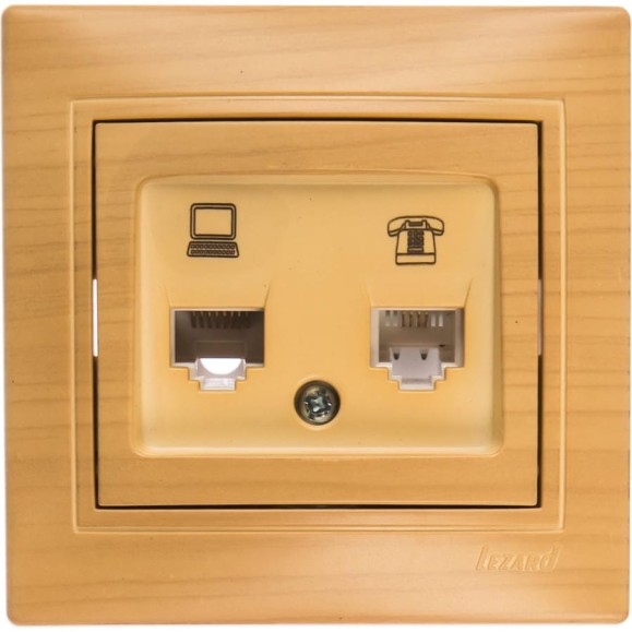 Розетка LEZARD MIRA компьютер+телефон ясень 701-4747-143 Розетка LEZARD MIRA компьютер+телефон ясень 701-4747-143