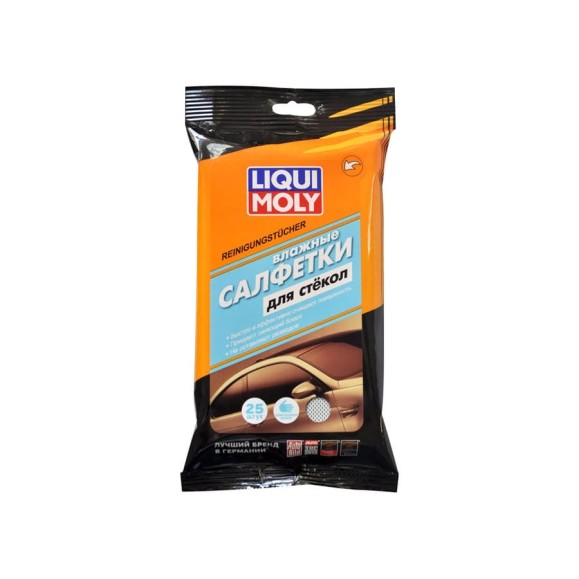 Влажные салфетки для стёкол, зеркал и фар 25шт LIQUI MOLY REINIGUNGSTUCHER 77168