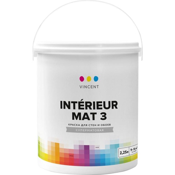 Краска VINCENT INTERIEUR MAT I 3 для стен и обоев, белая, суперматовая 2,25л 092-139 Краска VINCENT INTERIEUR MAT I 3 для стен и обоев, белая, суперматовая 2,25л 092-139