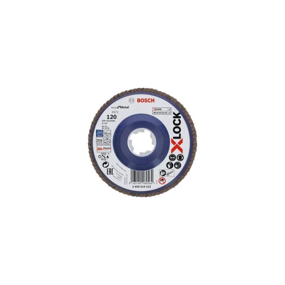Шлифовальный круг лепестковый X571 X-LOCK (125 мм; G120) Bosch 2608619212