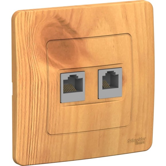 Двойная розетка Systeme Electric BLANCA, С/У,  комплект RJ45 категория 5E + телефонная RJ11, ясень BLNIS045115