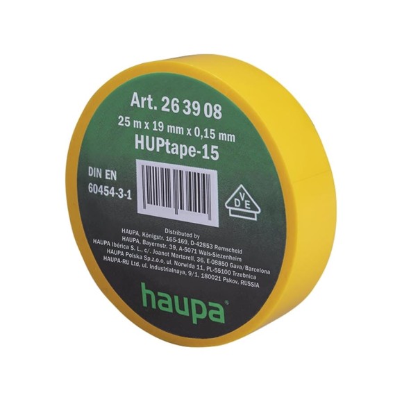 Изолента ПВХ HAUPA 19 мм x 25 м, цвет желтый 263908 Изолента ПВХ HAUPA 19 мм x 25 м, цвет желтый 263908