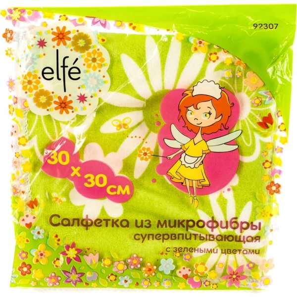 Салфетки из микрофибры Elfe, 300х300 мм, с зел.цветами 92307