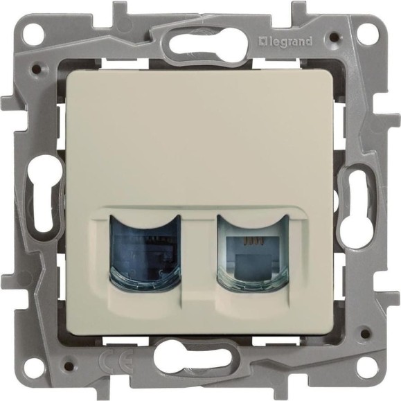 Розетка Legrand двойная RJ11+RJ45 категория 5e UTP Legrand Etika слоновая кость 672352