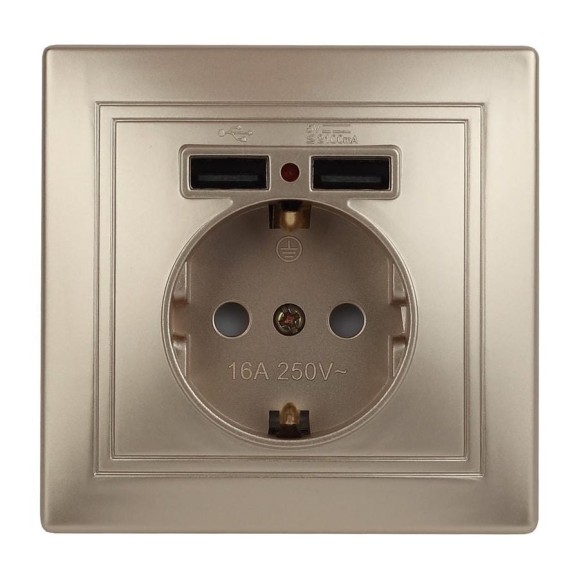 Розетка+USB Intro 141004 IP20, СУ, Plano, шампань Б0043250 Розетка+USB Intro 141004 IP20, СУ, Plano, шампань Б0043250