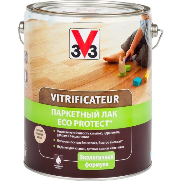 Полиуретановый акриловый паркетный лак V33 ECO PROTECT матовый 107856