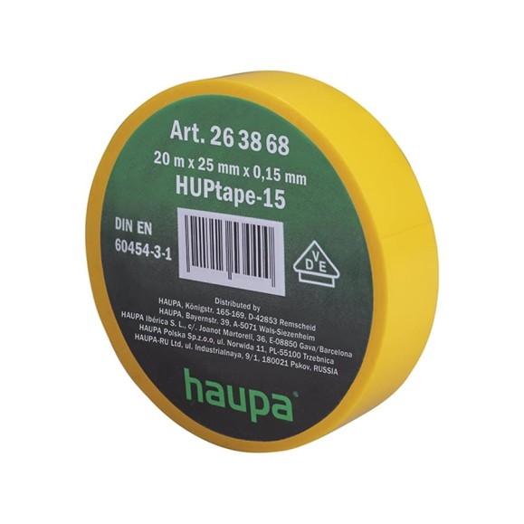 Изолента ПВХ HAUPA цвет желтый, шир.25 мм, длина 20 м, d 74 мм 263868