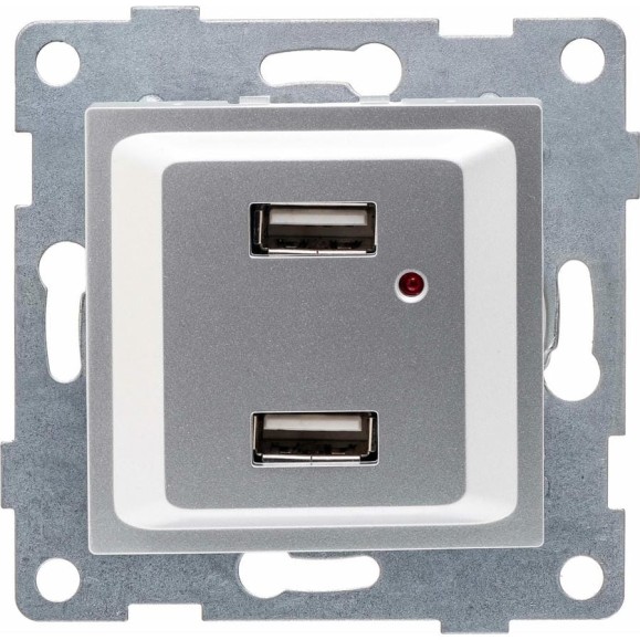Розетка USB GUSI ELECTRIC Ugra, двойная, СУ, серебро С11USB2-004