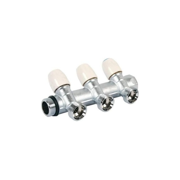 Коллектор Tiemme НВ, 3/4", 3х3/4"EK, Н 50 мм, хромированный, с вентилями 1860011 Коллектор Tiemme НВ, 3/4", 3х3/4"EK, Н 50 мм, хромированный, с вентилями 1860011