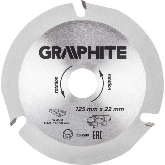 Диск отрезной по дереву (125x22.2x2.8 мм; 3 зуба) для УШМ GRAPHITE 55H599 Диск отрезной по дереву (125x22.2x2.8 мм; 3 зуба) для УШМ GRAPHITE 55H599
