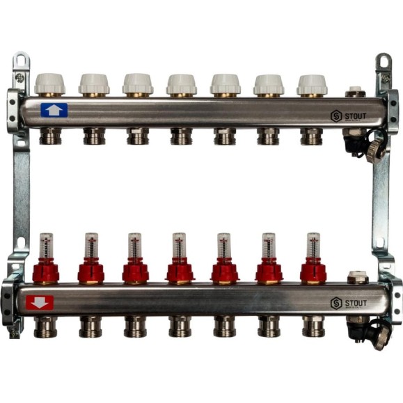 Коллектор из нержавеющей стали с расходомерами, с клапаном вып. воздуха и сливом 7 вых. STOUT SMS-0927-000007