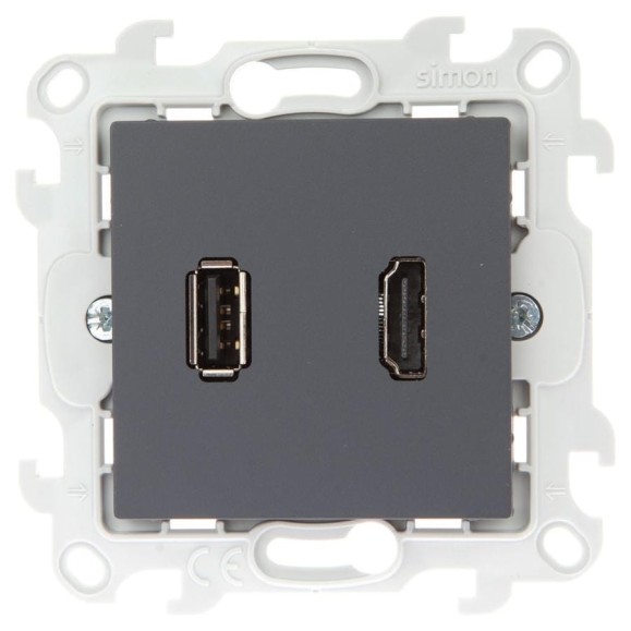 Коннектор Simon HDMI+USB 2.0, графит 2411095-038