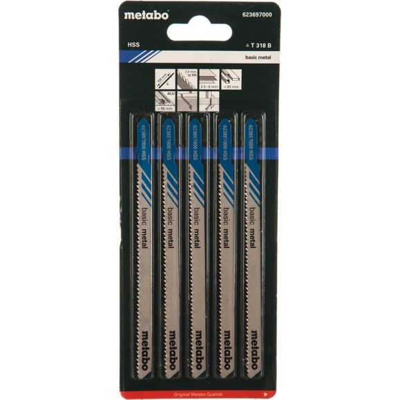 Пилки по стали и цветным металлам T318B (106х2 мм, HSS, 5 шт.) Metabo 623697000 Пилки по стали и цветным металлам T318B (106х2 мм, HSS, 5 шт.) Metabo 623697000