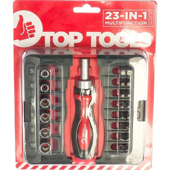 Сменные наконечники и торцевые головки с держателем, 23 шт. Top Tools 39D186