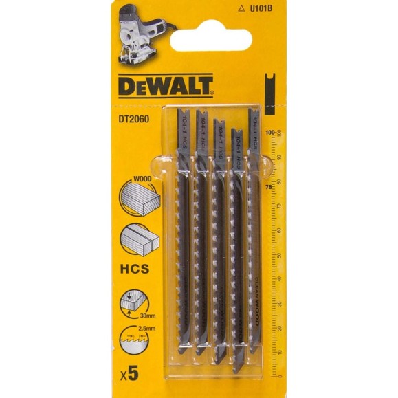 Пилка по дереву HCS (100х78 мм, шаг 2.5, пропил 30 мм, U101B, 5 шт.) DEWALT DT2060