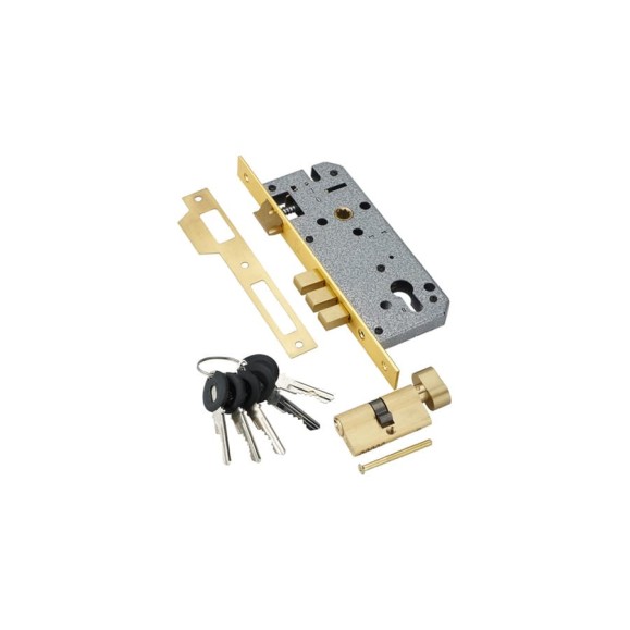 Врезной замок с секретным двухрядным цилиндром ADDEN BAU LOCK 4585 5-60B D GOLD 940000000589