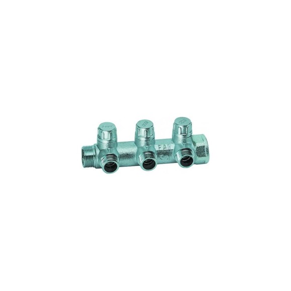 Коллектор запорный FAR 1" с 3 отв. 1/2" НР, плоск.присоед. FK 3870 112TP Коллектор запорный FAR 1" с 3 отв. 1/2" НР, плоск.присоед. FK 3870 112TP
