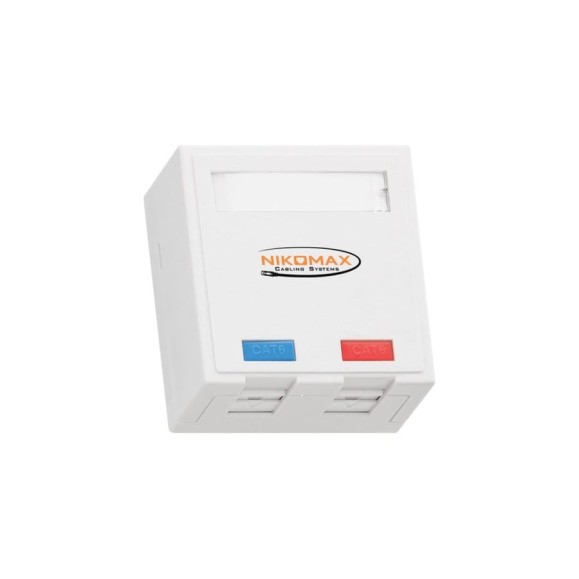 Настенная розетка NIKOMAX 2 порта, полный экран, со шторками, белая NMC-WO2SE2-FT-ST-WT