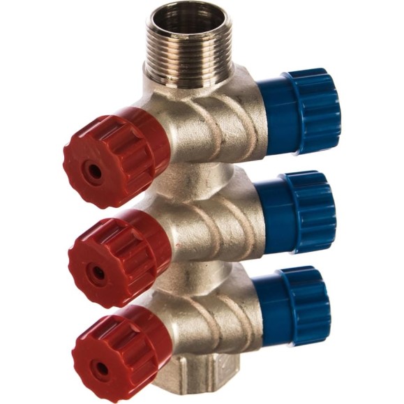 Коллектор никелированный с вентилями (3/4"; 3 х 1/2") Valtec VTc.560.N.0503 74970